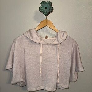 Beige Cropped Athletic Hoodie